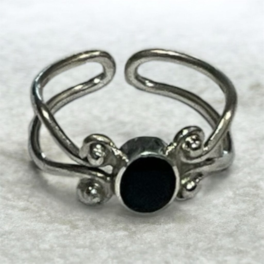 925 Sterling Silver Adjustable Toe Ring With Black Onyx Stone